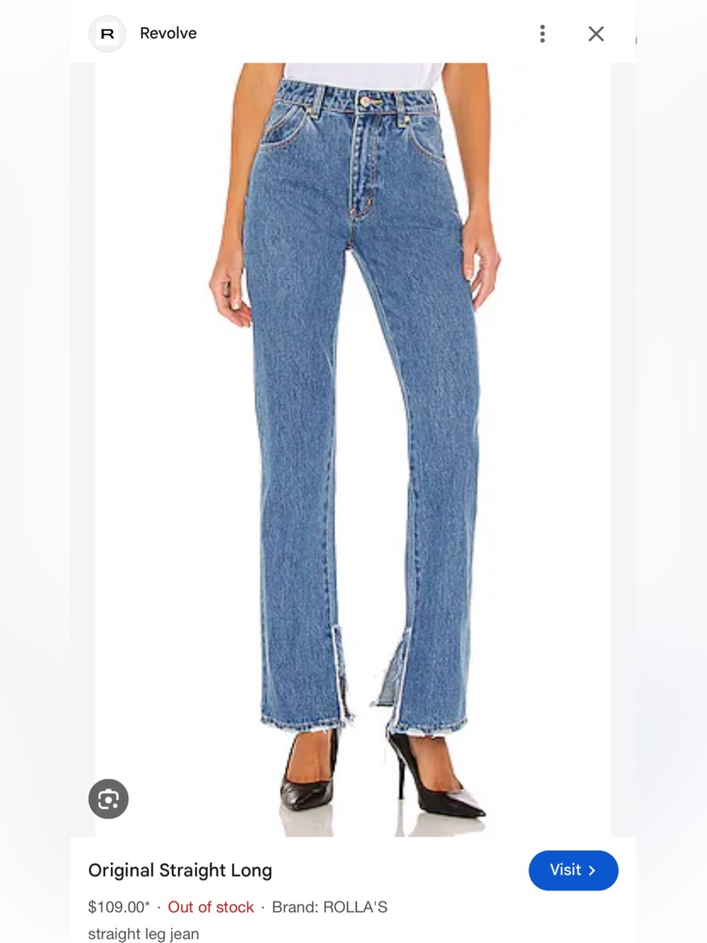 ROLLA'S Blue Straight Leg Jeans with Raw Hem & Front Slit